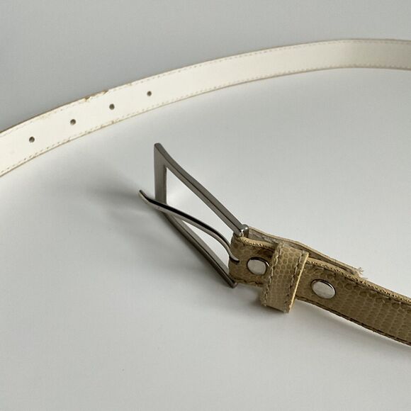 Tan Belt Size 12 Textured Faux Leather Silver-tone Long Buckle - Picture 8 of 9